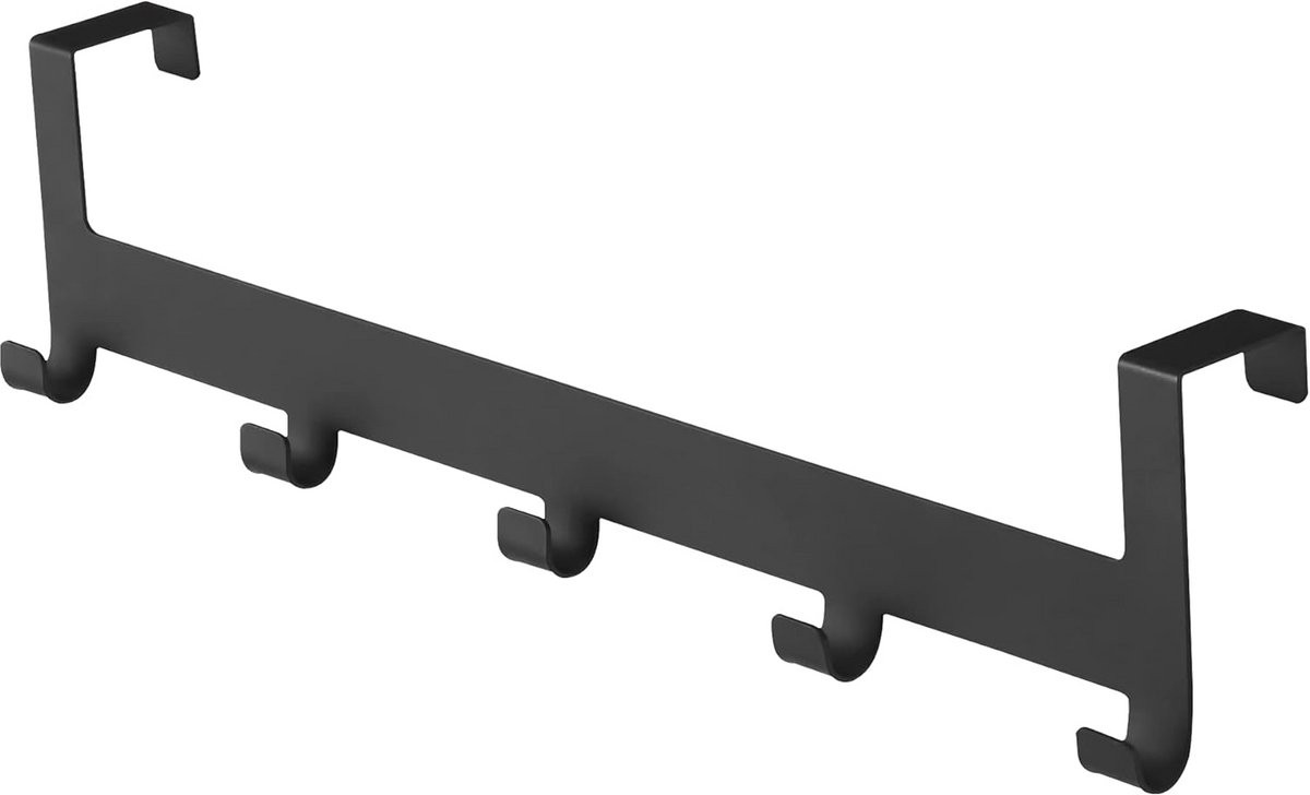 Metalen deurkapstok met 5 haken - zwart