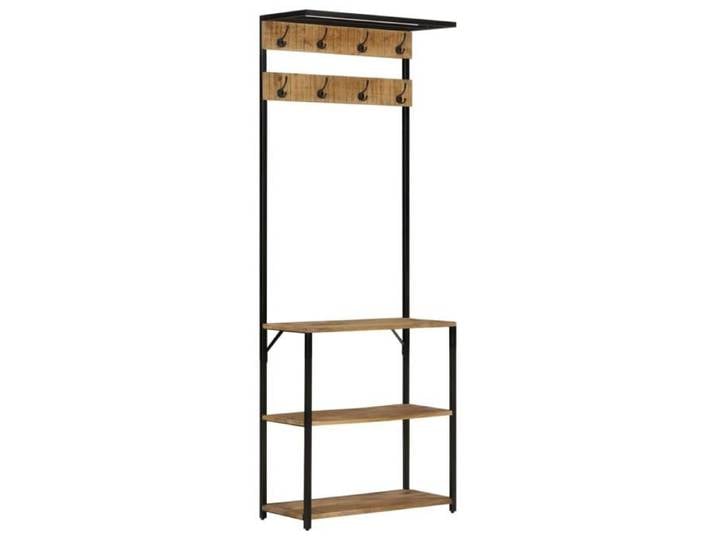 Porte-manteau avec rangement chaussures - - Bois de manguier massif - Cadre en fer - Autoportant - 68x30x182 cm