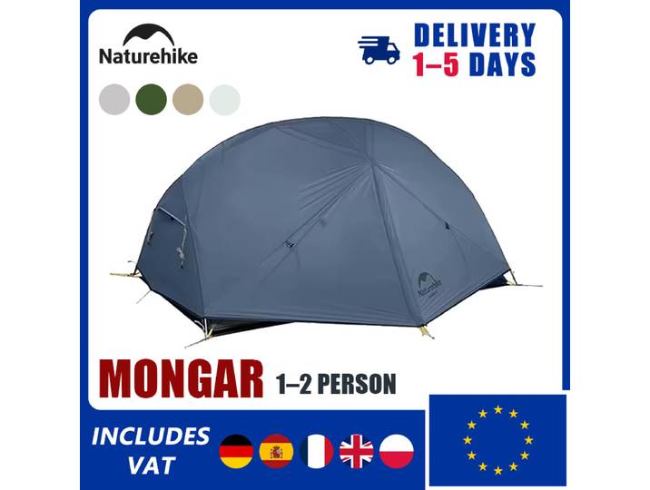 Tente Naturehike Mongar 2 pour camping et plage, en nylon 20D imperméable, pour 2 personnes, Mongar UL ultralégère, tente de randonnée 3 saisons.