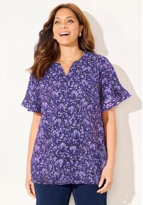 Plus Size Women's Isabella Romance Blouse by Catherines in Purple Confetti Petals (Size 5X)