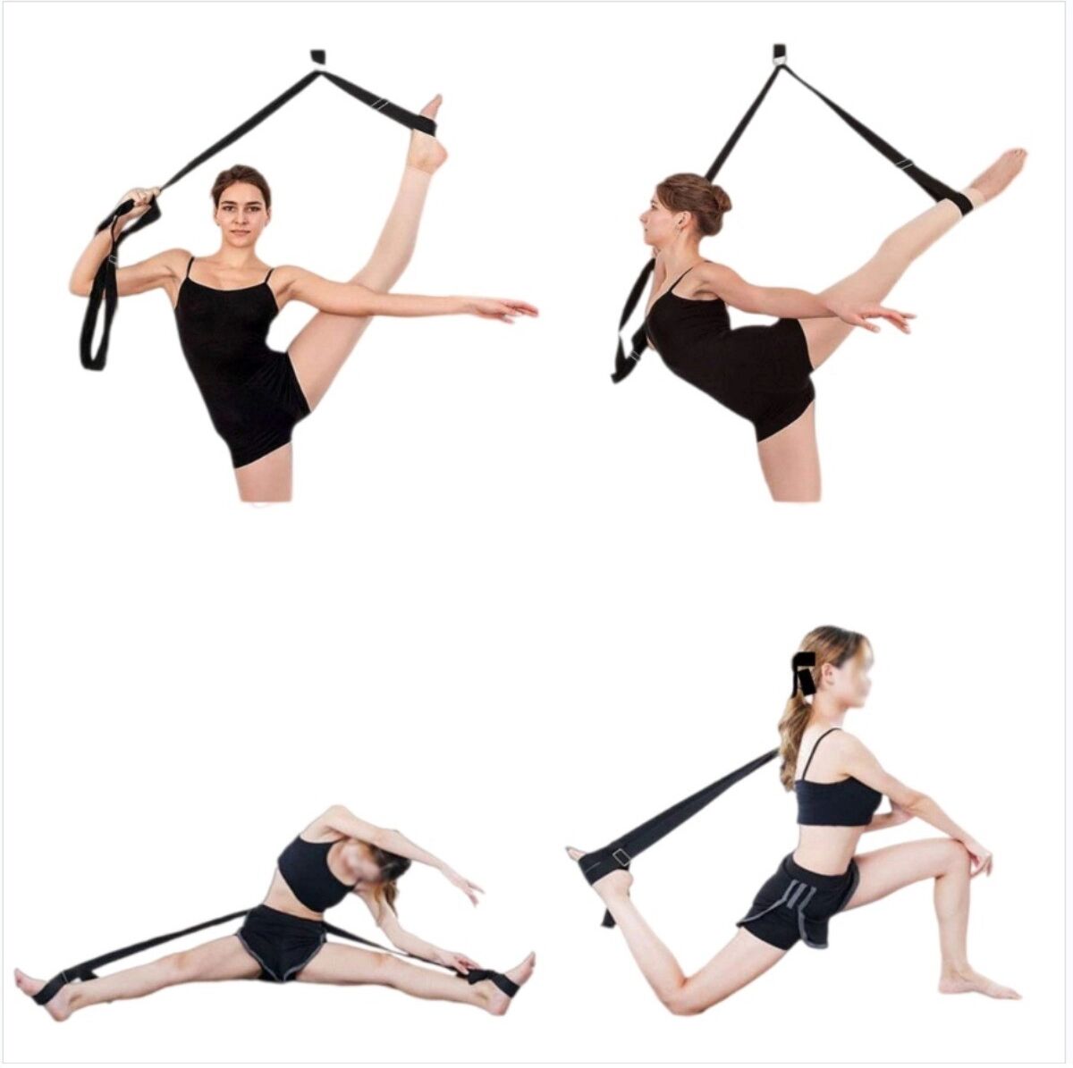 INF Yoga-Dehnriemen für Spagattraining und Schulteröffner - Polyester 200cm x 3.5cm Schwarz