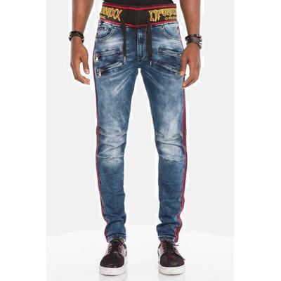 Slim-fit-Jeans CIPO & BAXX "Jeans", Herren, Gr. 30, Länge 32, blau, 98% Baumwolle, 2% Elasthan, unifarben, Basic, slim fit lang, Jeans Slim-fit-Jeans, mit Kordelbund in Slim Fit, CD-504