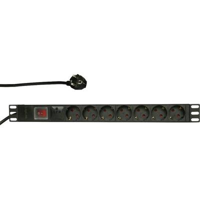 LogiLink PDU7C01 19 Zoll Netzwerkschrank-Steckdosenleiste 1 HE Schutzkontaktsteckdose Aluminium Profil, mit Schalter, Festeinbau Schwarz