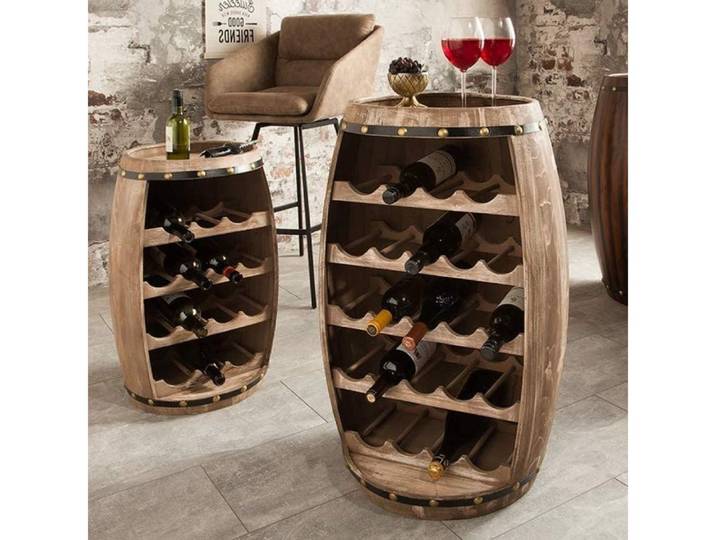 LebensWohnArt Weinregal Originelles Flaschenregal BOTELLA 80cm natur Weinfass Pienienholz