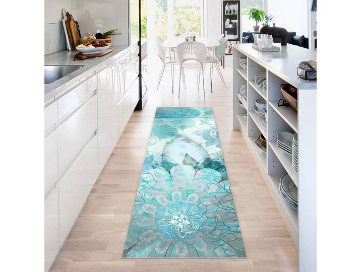 Vinylteppich Winterblumen 180 x 60cm Blau