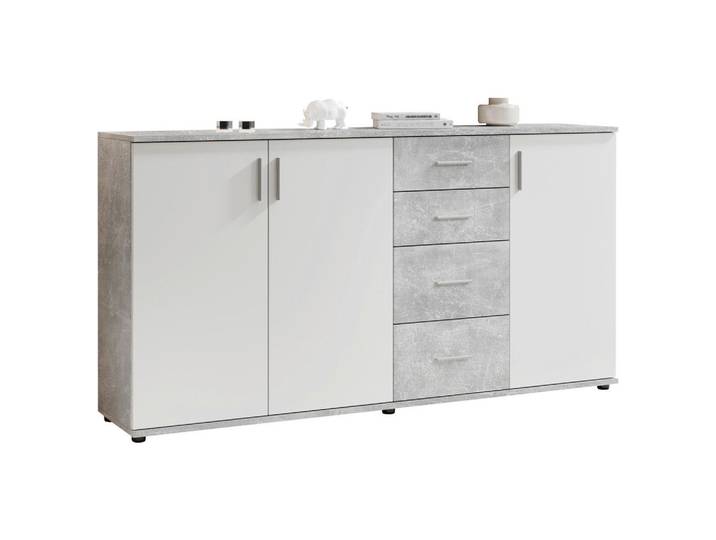 Carryhome Kommode Bobby, Grau, Weiß, Kunststoff, 2 Fächer, 4 Schublade(n) Schubladen, 160x82x35 cm, stehend, Wohnzimmer, Kommoden & Sideboards, Kommoden