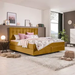 Ergodream Boxspringbett Lund 180 x 200 cm Stoff Gelb Senf