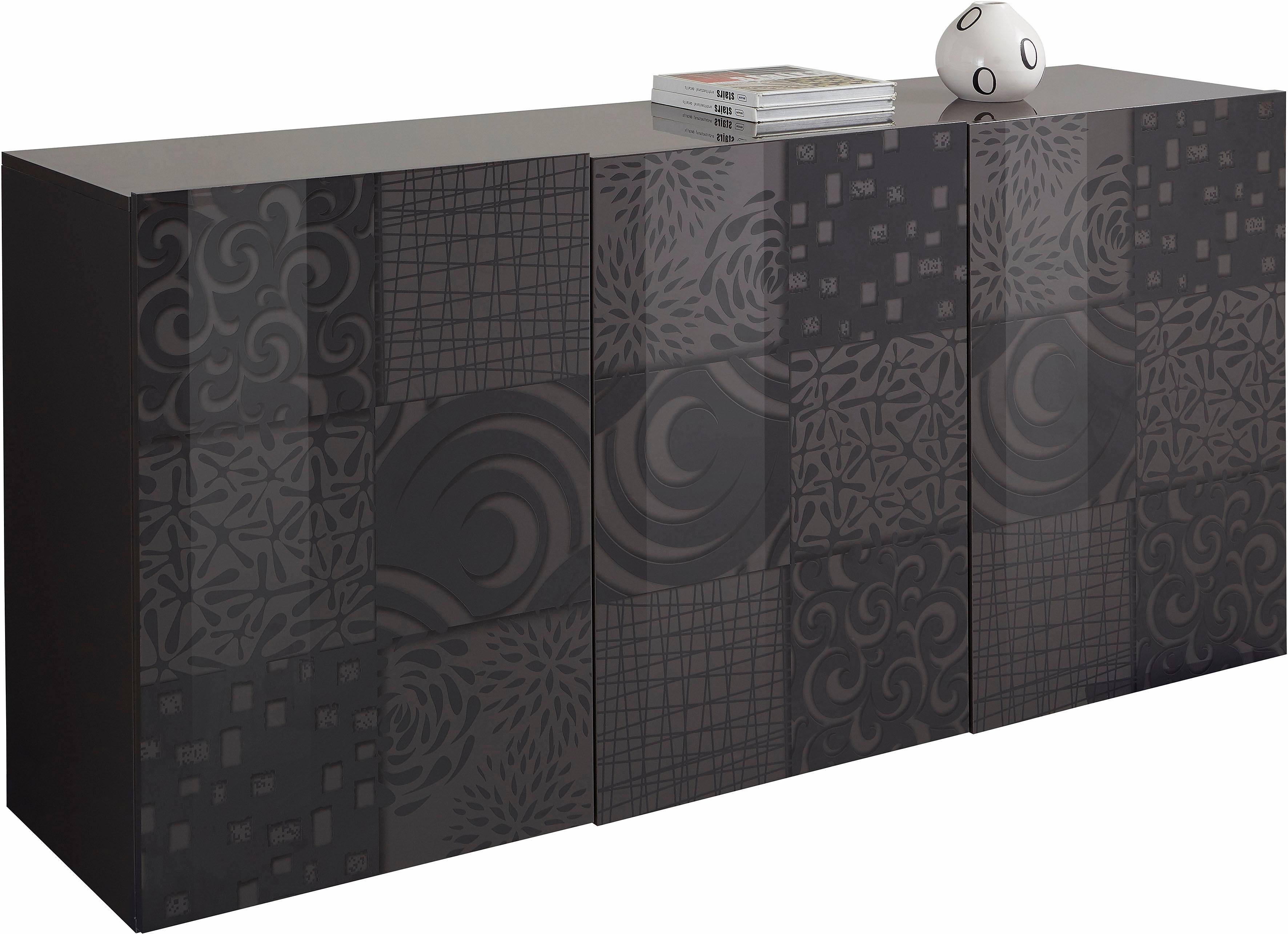 Sideboard HOME AFFAIRE "Miro", grau (anthrazit hochglanz lack mit siebdruck), Sideboards, Sideboard, Breite 181 cm mit dekorativem Siebdruck anthrazit hochglanz lack mit siebdruck Einheitsgröße