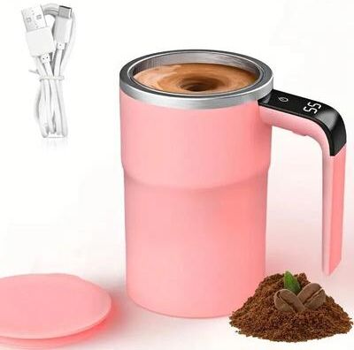 Uplift Picks Digital Temperature Self Stirring Coffee Mug Automatic Magnetic Mixing Cup pink 400 600 Ml