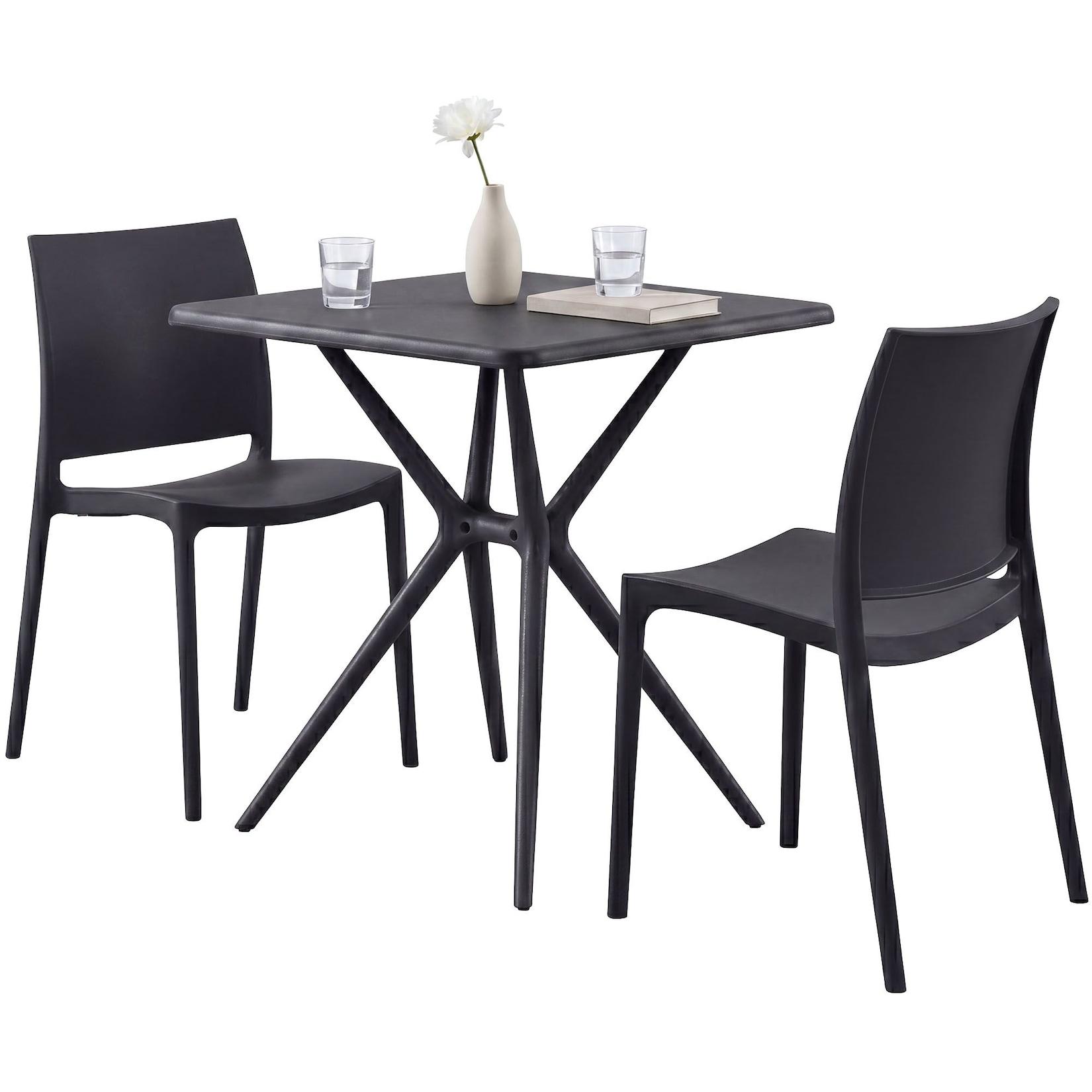CLP Gartenmöbel Set stapelbar Amino mit 2 Stühlen und Tisch, Balkonmöbel wetterfest aus Kunststoff für Garten, Balkon und Terrasse