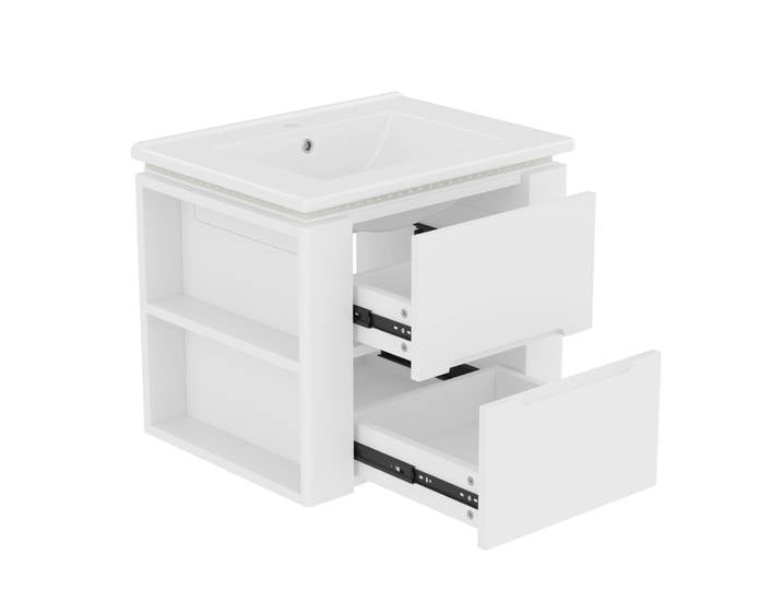 Meuble sous-vasque suspendu avec éclairage led et capteur, blanc
