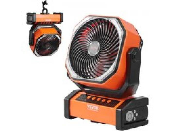 VEVOR Ventilateur Portable USB Rechargeable 210 mm avec Lumières LED Petit Ventilateur de Bureau Alimenté par Batterie Silencieux Pivotant Réglable à 4 Vitesses pour Chambre à Coucher, Voyage, Camping