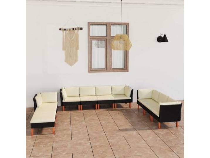 Résine tressée résistant aux intempéries avec coussins lavables pieds Salon de jardin 10 pcs avec coussins Résine tressée Noir Ensemble canapé d'extérieur modulable avec poufs pour terrasse et
