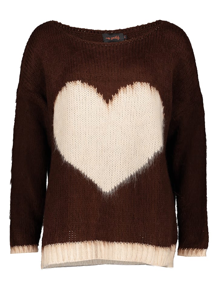 miss goodlife Pullover "Heart" in Dunkelbraun/ Creme - M