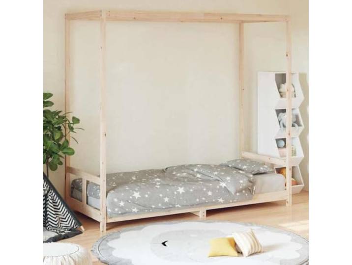 LPERTGFHU Kinderbett Massivholz Kiefer 80x200 cm Einzelbett Baldachin Rustikaler Look, Einfacher Auf- und Abstieg, Stabile Holzlatten