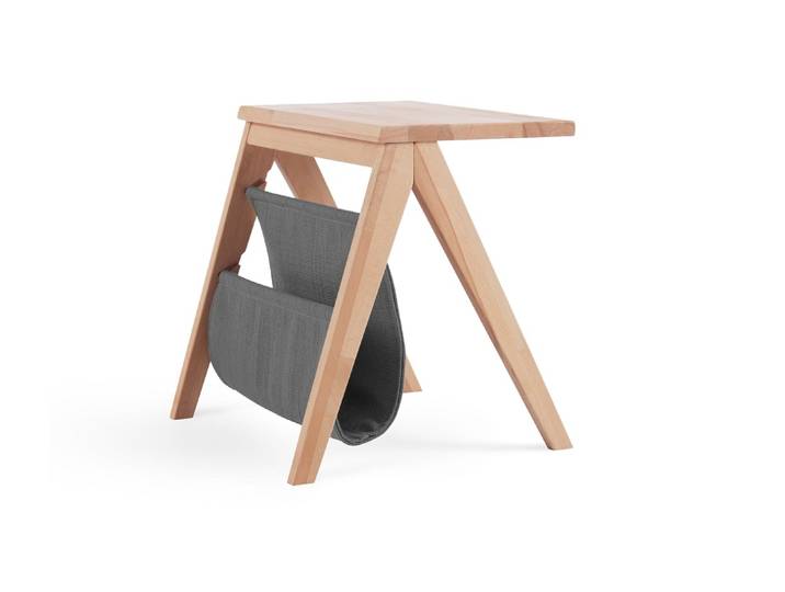 Nachttisch Aster , Kernbuche massiv , mit Stofftasche in eisengrau