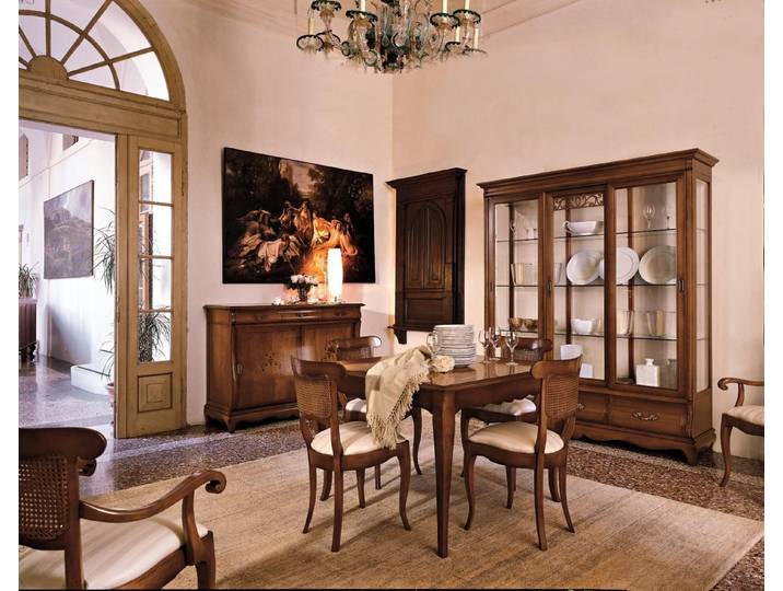JVmoebel Esszimmer-Set Moderne Essgruppe mit Tisch, Stühlen und Vitrine in Holzoptik, Made in Europa