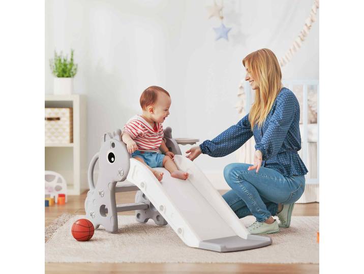 AIYAPLAY Toboggan Enfants Girafe 3 en 1 avec Panier Gris