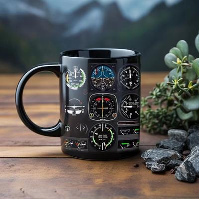 Inspired Finds Spaceship Combat Aircraft Instrument Panel Black Ceramic Coffee Mug For Dads And Aviation Fans full Primary Flight Display