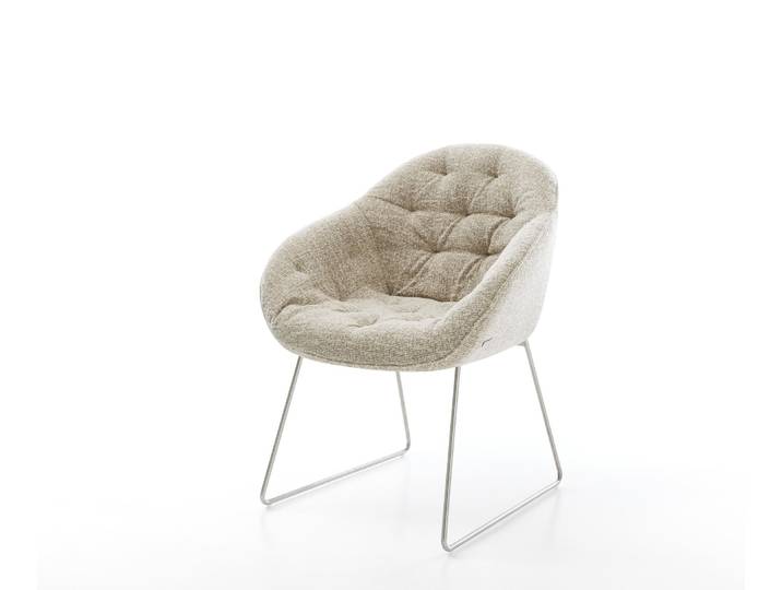 Esszimmerstuhl Gaio-Flex Webstoff Soft Beige Kufengestell Edelstahl, Esszimmerstühle