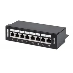Intellinet 8-Port Cat6a Patchpanel, geschirmt, Desktop, FTP, Klemmleisten mit 90 Grad abgewinkelten Kabeleinführungen, schwarz