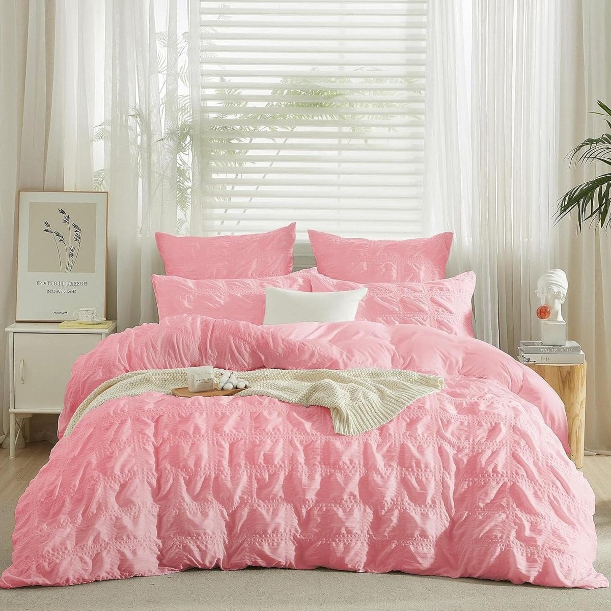 Seersucker Dekbedset Roze Gecheckt 135x200 cm