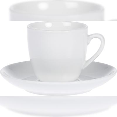 Caterado 6 x Espresso-Tasse - Inhalt 0,10 ltr - mit Untertasse - Form BISTRO - UNI WEISS - Henkelform rund, Höhe 5,8 cm