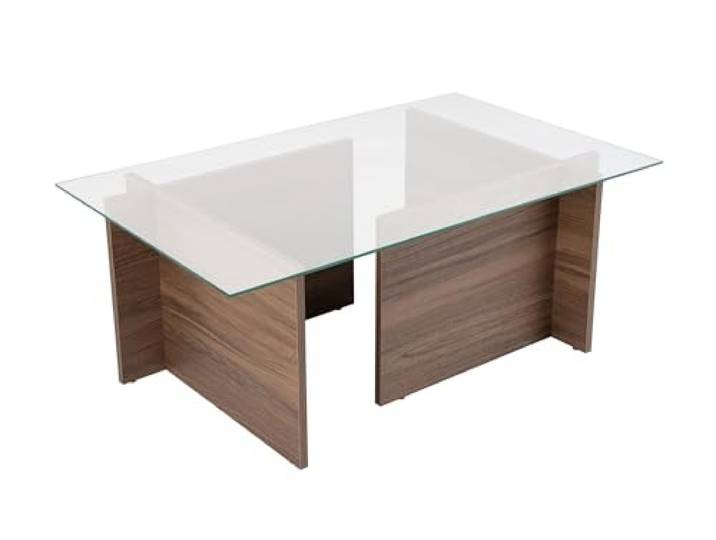 Eleganter Couchtisch in Walnuss, 105 x 65 x 40 cm 100% Sicherheitsglas-Tischplatte, 100% melaminbeschichtete Spanplatte, 18 mm dick stilvolles & langlebiges Design, Walnut