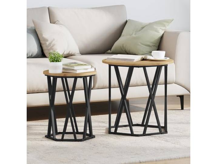 HEFZGDB Beistelltische 2 STK. Artisan Eiche Holzwerkstoff mit schwarzem Stahlrahmen, Stabiler Couchtisch für Wohnzimmer, vielseitige Nutzung und einfache Pflege, Innenbereich