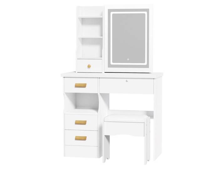 Coiffeuse avec miroir coulissant - FIANAO - lumineux 3 teintes tactiles miroir - 5 tiroirs rangements cachés - 80x37x132cm