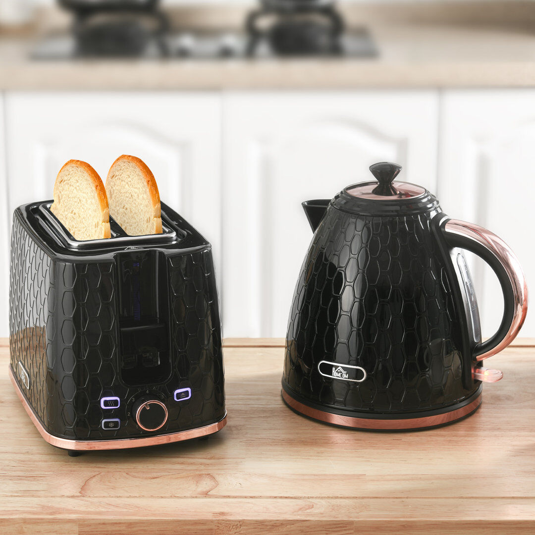 HOMCOM Kettle and Toaster Set 1.7L Kettle & 2 Slice Toaster Set Black 2 - Slice