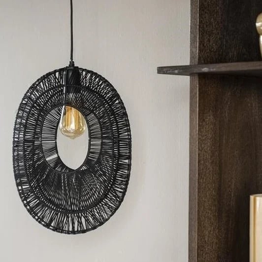 By-Boo Hanglamp Ovo 1 - Zwart - Rattan - Ovaal