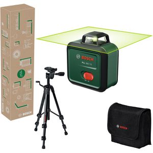 Bosch Linienlaser 0603663MZ1, PLL 360-1G Set, mit Akku, 360 Grad grüner Laser, Arbeitsbereich 15m, mit Tasche, Stativ