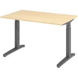bümö manuell höhenverstellbarer Schreibtisch 120x80 in Ahorn, Gestell in graphit - PC Tisch höhenverstellbar & klein, höhenverstellbarer Tisch Büro,
