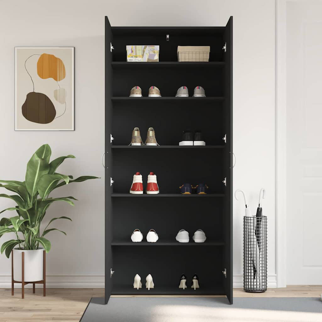 Brayden Studio Shoe Cabinet With Door 80 X 35.5 X 180 Cm Engineered Wood Black 12