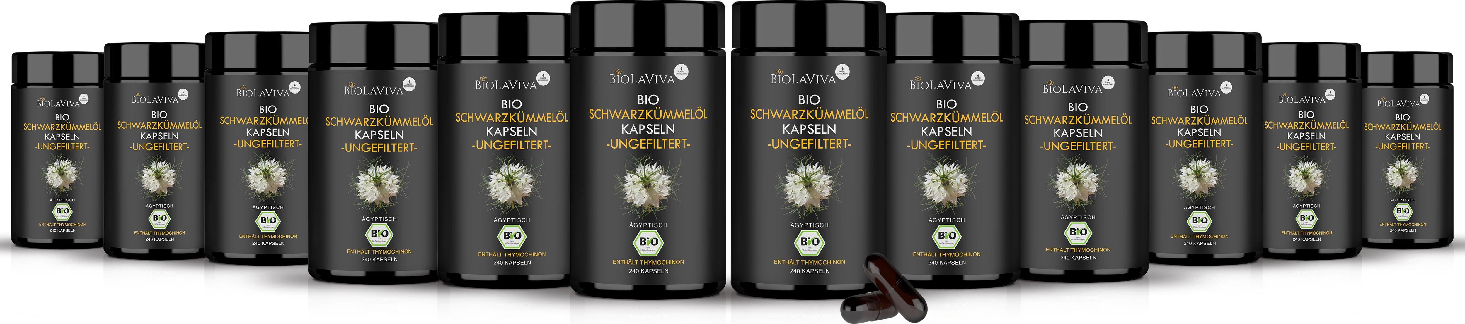 BIOLAVIVA Schwarzkümmelöl Kapseln - 12 x 240 Stück, ungefiltert