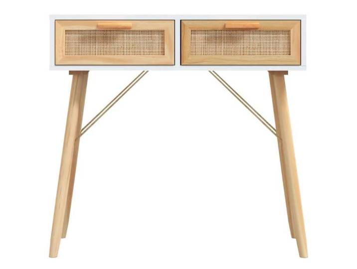 Table console ESTINK - Blanc - Bois massif pin / rotin naturel - 80x30x75 cm