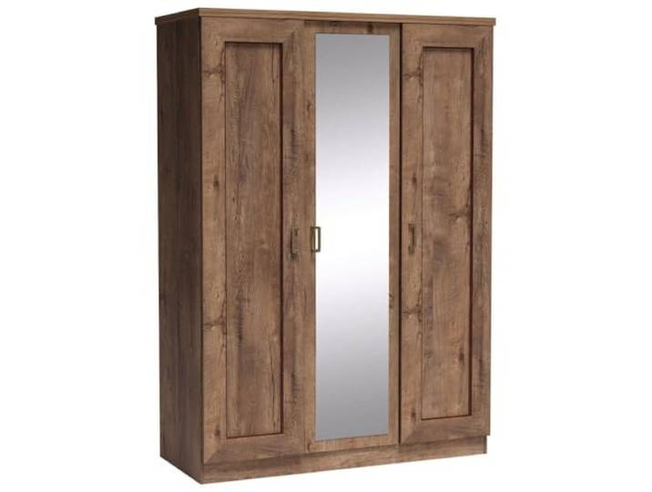 Lomadox Kleiderschrank Schrank Drehtürenschrank 3türig Spiegeltür Lefkas Eiche Kleiderstange 134,5x190,5x57 cm