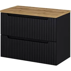 Waschtischunterschrank Skelbolu 80x60x40 cm Schwarz/Eiche [en.casa]