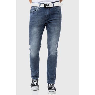 Cordhose CIPO & BAXX "Cordhosen", Herren, Gr. 29, Länge 32, blau, 98% Baumwolle, 2% Elasthan, unifarben, regular fit lang, Hosen Cordhose, mit trendigen Ziernähten