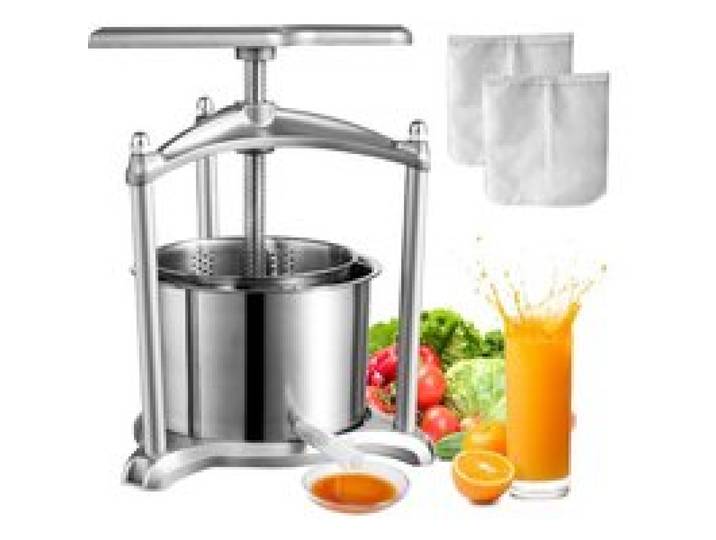 VEVOR Pressoir à Fruits Manuel 5 L Pressoir à Vin en Inox Base en Aluminium Presse-Fruits Manuel Baril Intérieur 18 x 15 cm Broyeur de Fruits Légumes pour Pressage de Vins Jus de Fruit Cidres Purées