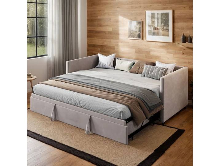 Canapé Lit 2 Places Convertible 90/180x200 avec Sommier à Lattes Canapé Convertible Extensible lit pliant 2 personnes Velours Gris