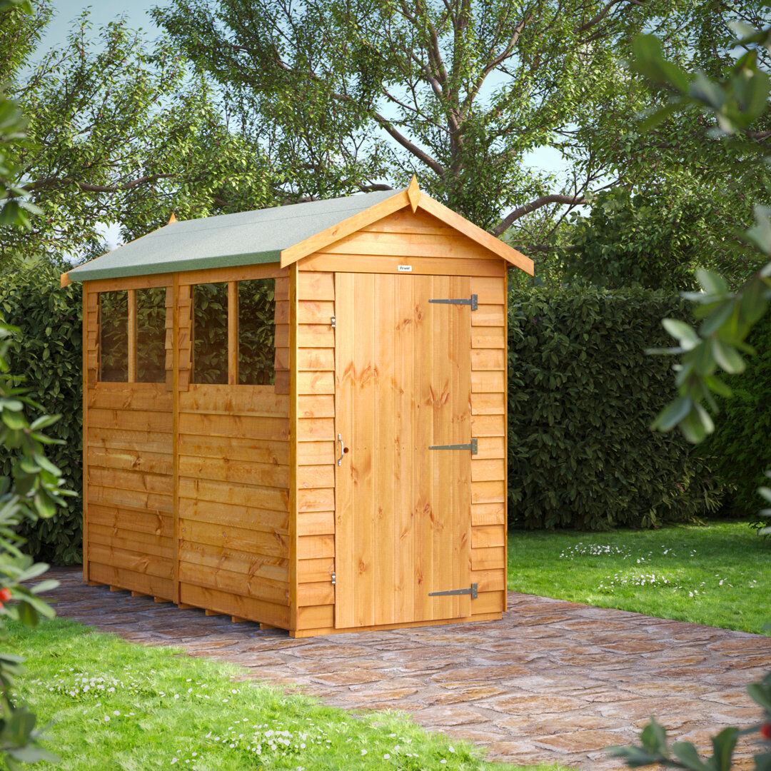 Powersheds 8 x 4ft Timber Overlap Apex Garden Shed Golden Brown 131.4cm W X 265.2cm D X 214.7cm H