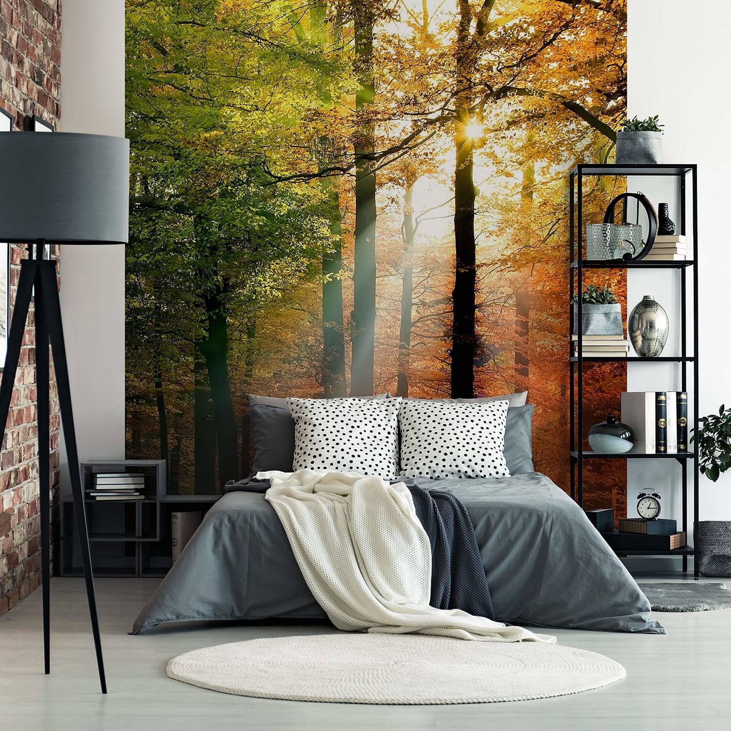 home24 Fotobehang Golden Autumn Mural met bloemen en natuur, Multicolor