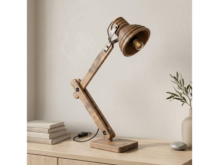 Lampe à poser style industriel en bois naturel - Norwood