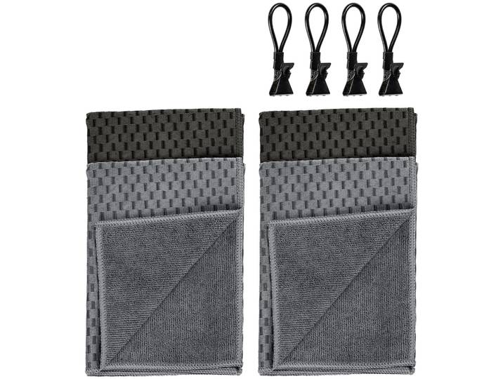 Geschirrtuch WENKO Modell Miko mit Klemm-Ösen , schwarz (schwarz, grau), B:40cm L:60cm, Polyamid, Polyester, Geschirrtücher, Geschirrtuch, saugstark & schnell trocknend, zum Abtrocknen & Polieren, Metall-Clip