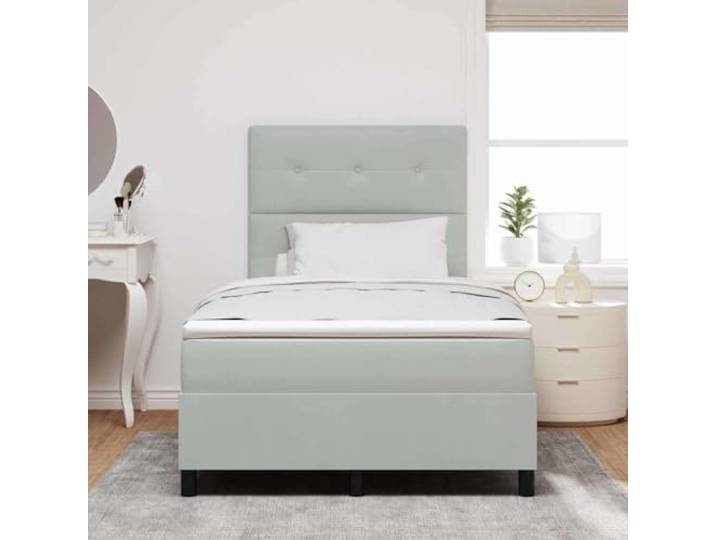 KTHLBRH Boxspringbett mit Kopfteil hellgrau 120x200 cm Technisches Holz und massives Kiefernholz, 2-fach höhenverstellbares Kopfteil, Taschenfedern, mittlere Unterstützung