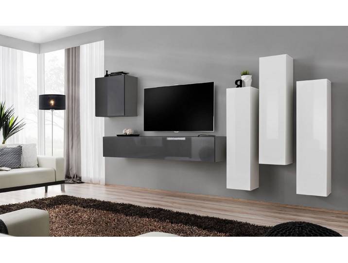 Xlmoebel Wohnwand Grau Komplett Garnitur für Wohnzimmer mit Sideboard und TV-Stände, (5-St), Made in Europa