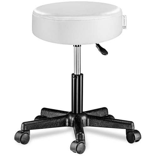Casaria Verstelbare Rolkruk Wit met Faux Leather Zitting voor Kantoor en Keuken