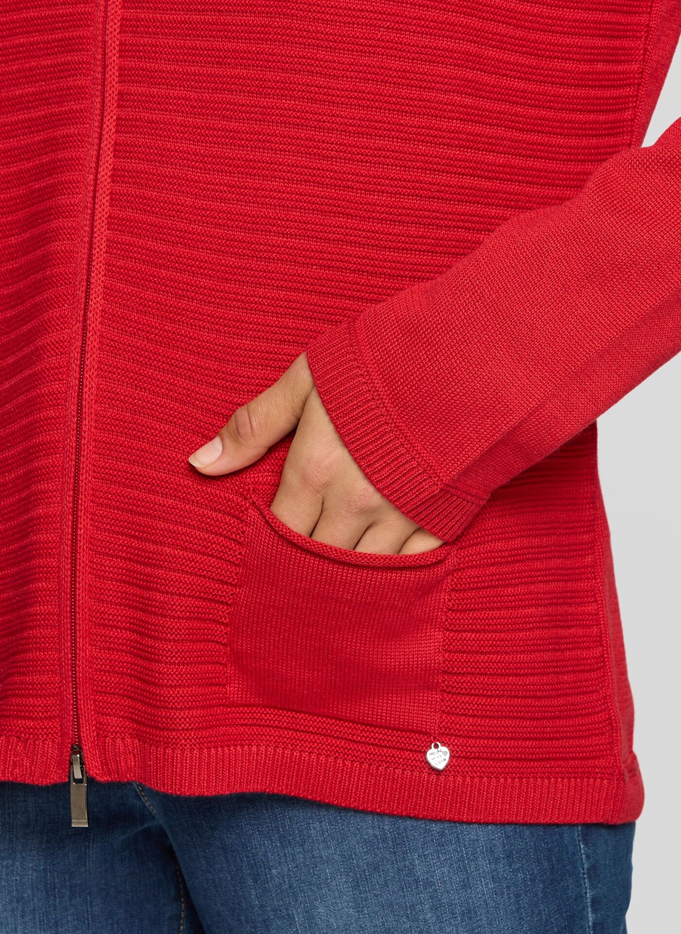 Strickjacke RABE, Damen, Gr. 38, mohn, Obermaterial: 50% Baumwolle, 50% Polyacryl, unifarben, Strickjacken Strickjacke, mit Reissverschluss und Stehkragen mohn 38